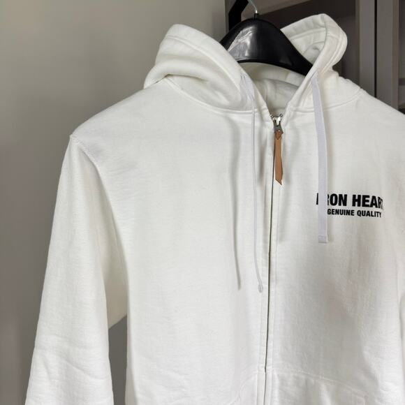 Iron Heart 14oz Ultra Heavyweight Loopwheel Cotton Full Zip White Hoodie L NEW - Picture 4 of 8
